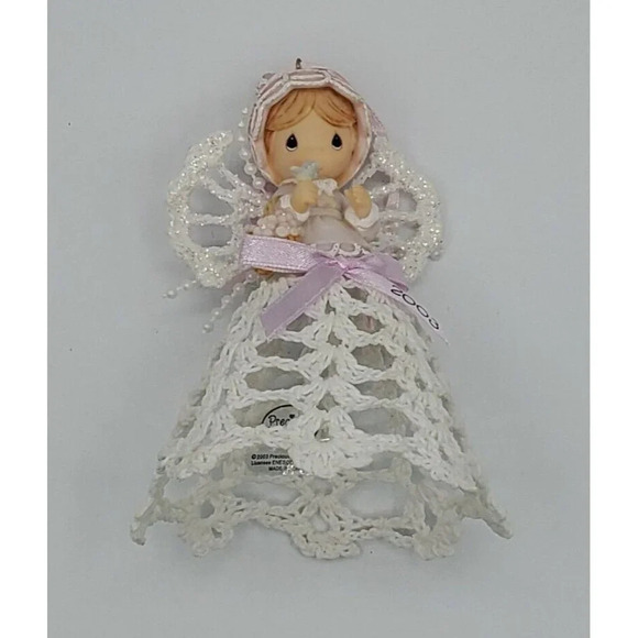 2003 Precious Moments Angel Christmas Ornament Crochet Starched Skirt & Wings - Picture 2 of 7